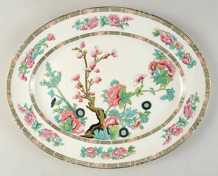 Indian Tree (Gold Trim, Semiscalloped) 14" Oval Serving Platter