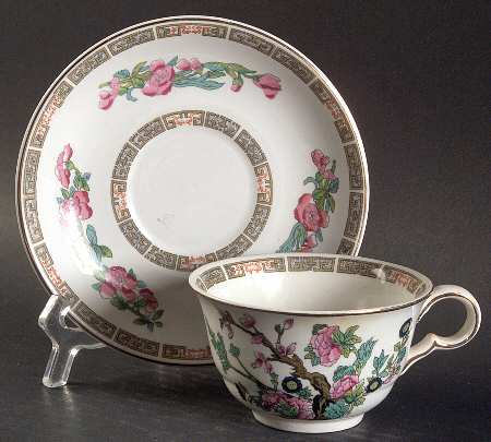 Indian Tree (Gold Trim, Semiscalloped) Flat Cup & Saucer Set