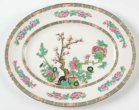 Indian Tree (Gold Trim, Semiscalloped) 12" Oval Serving Platter