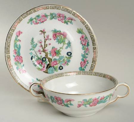 Indian Tree (Gold Trim, Semiscalloped) Flat Cream Soup Bowl & Saucer Set