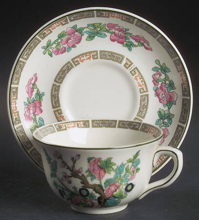 Indian Tree (Green Trim) Flat Cup & Saucer Set