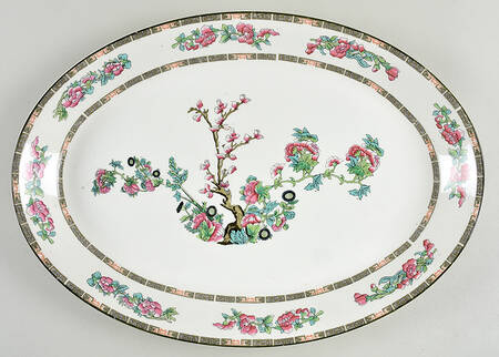 Indian Tree (Green Trim) 18" Oval Serving Platter by John Maddock & Sons