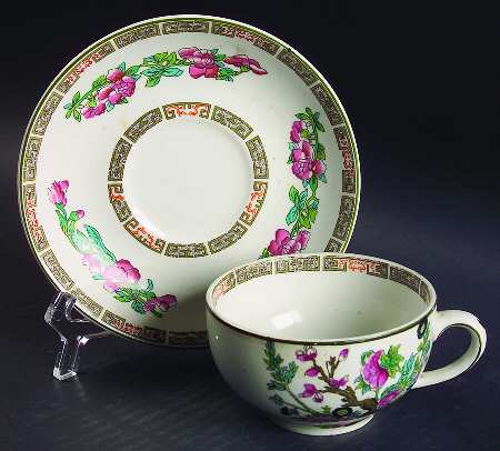 Indian Tree (Green Trim) Flat Cup & Saucer Set by John Maddock & Sons