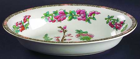 Indian Tree (Green Trim) 9" Oval Vegetable Bowl