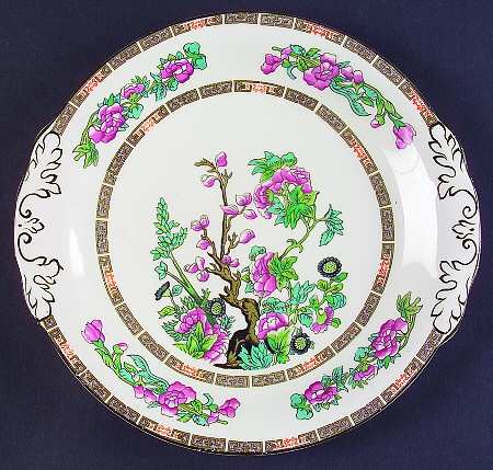 Indian Tree (Green Trim) Handled Cake Plate