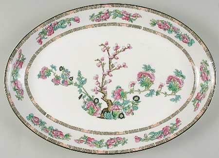 Indian Tree (Green Trim) 16" Oval Serving Platter
