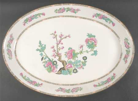 Indian Tree (Green Trim) 20" Oval Serving Platter