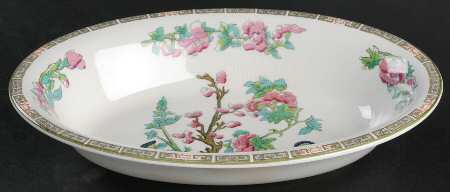 Indian Tree (Green Trim) 10" Oval Vegetable Bowl