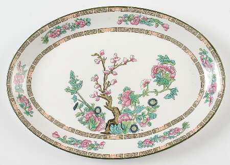 Indian Tree (Green Trim) 12" Oval Serving Platter by John Maddock & Sons