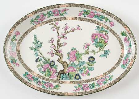 Indian Tree (Green Trim) 10" Oval Serving Platter