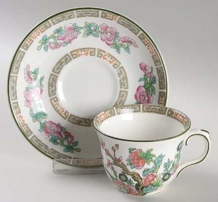 Indian Tree (Green Trim) Flat Demitasse Cup & Saucer Set
