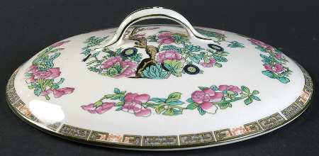 Indian Tree (Green Trim) Lid for Round Vegetable by John Maddock & Sons