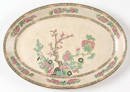 Indian Tree (Green Trim) 12" Oval Serving Platter by John Maddock & Sons