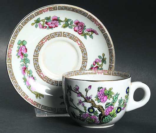 Indian Tree (Smooth, Gold Trim) Flat Cup & Saucer Set
