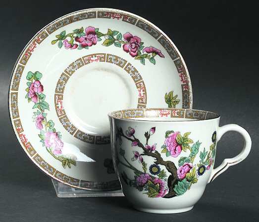 Indian Tree (Smooth, Gold Trim) Flat Cup & Saucer Set