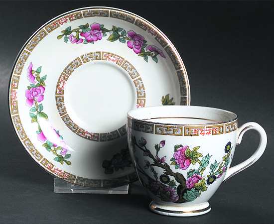 Indian Tree (Smooth, Gold Trim) Footed Cup & Saucer Set