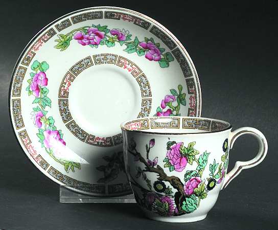 Indian Tree (Smooth, Gold Trim) Flat Demitasse Cup & Saucer Set