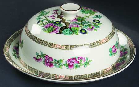 Indian Tree (Smooth, Gold Trim) Muffin Dish & Lid by John Maddock & Sons
