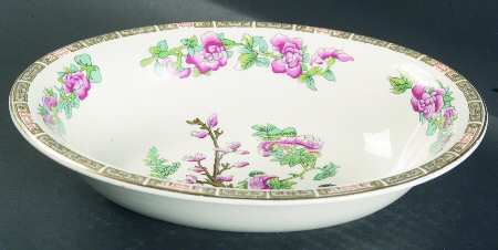 Indian Tree (Smooth, Gold Trim) 8" Oval Vegetable Bowl by John Maddock & Sons