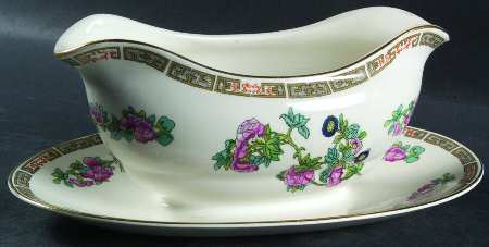 Indian Tree (Smooth, Gold Trim) Gravy Boat with Attached Underplate