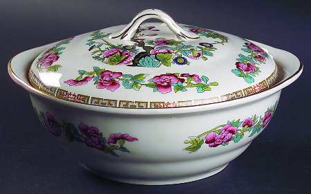 Indian Tree (Smooth, Gold Trim) Round Covered Vegetable