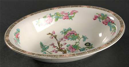 Indian Tree (Smooth, Gold Trim) 9" Oval Vegetable Bowl by John Maddock & Sons