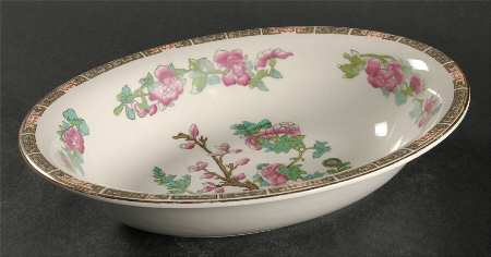 Indian Tree (Smooth, Gold Trim) 9" Oval Vegetable Bowl by John Maddock & Sons
