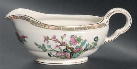 Indian Tree (Smooth, Gold Trim) Gravy Boat by John Maddock & Sons