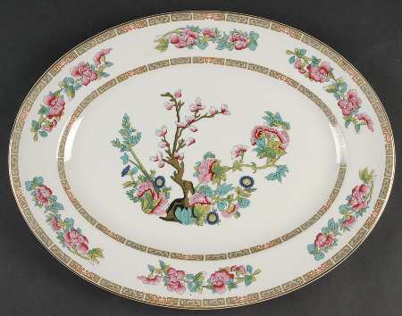 Indian Tree (Smooth, Gold Trim) 14" Oval Serving Platter by John Maddock & Sons
