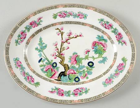 Indian Tree (Smooth, Gold Trim) 11" Oval Serving Platter