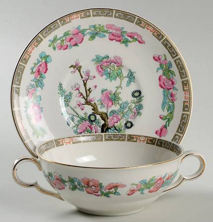 Indian Tree (Smooth, Gold Trim) Flat Cream Soup Bowl & Saucer Set