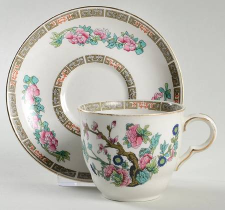Indian Tree (Smooth, Gold Trim) Flat Cup & Saucer Set