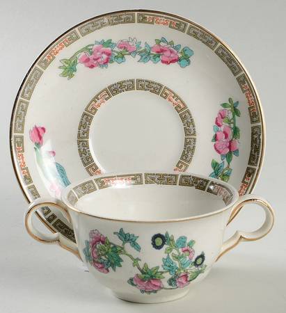 Indian Tree (Smooth, Gold Trim) Flat Bouillon Cup & Saucer