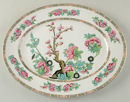 Indian Tree (Smooth, Gold Trim) 14" Oval Serving Platter
