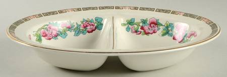 Indian Tree (Smooth, Gold Trim) 9" Oval Divided Vegetable Bowl
