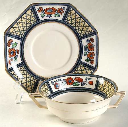Lowestoft Flat Cream Soup Bowl & Saucer Set by John Maddock & Sons