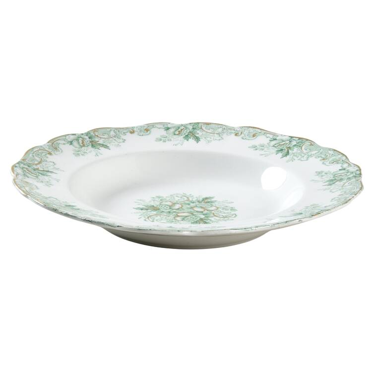 Majestic Green (Scalloped, Gold Accent) Rim Soup Bowl