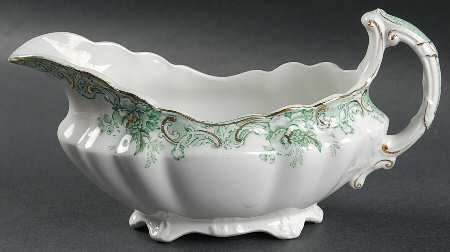 Majestic Green (Scalloped, Gold Accent) Gravy Boat