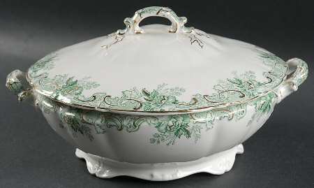 Majestic Green (Scalloped, Gold Accent) Round Covered Vegetable