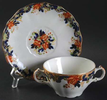 Majestic Multicolored (Scalloped) Flat Bouillon Cup & Saucer by John Maddock & Sons