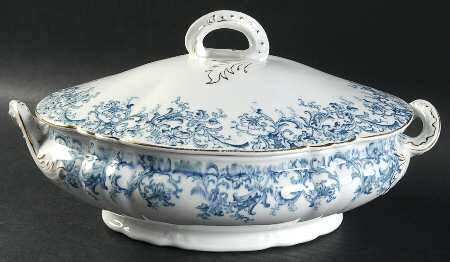 Meredith Blue Green Oval Covered Vegetable