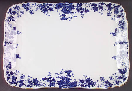 Oakland Blue (Scalloped, Gold Trim) 15" Rectangular Serving Platter