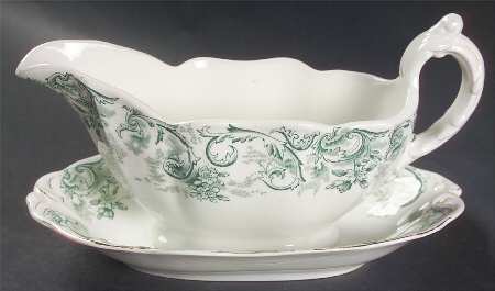 Rococo Green Gravy Boat & Underplate/Relish