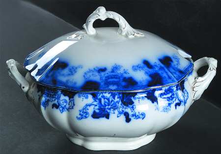 Roseville (Flow Blue) Oval Tureen & Lid
