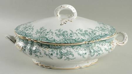 Seville Green (Gold Trim) Oval Covered Vegetable