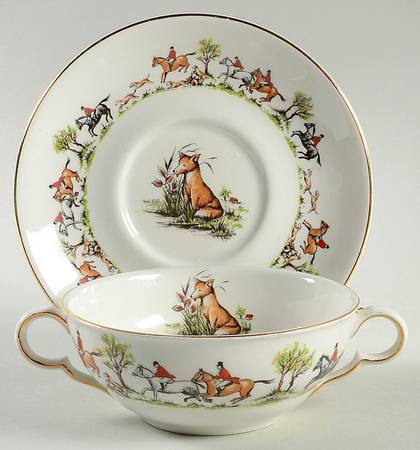 Tally Ho Flat Cream Soup Bowl & Saucer Set
