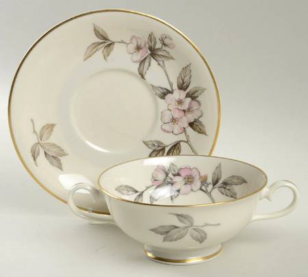 Spring Glory (Gold) Footed Cream Soup Bowl & Saucer Set