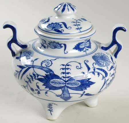 Blue Onion Footed Urn with Lid