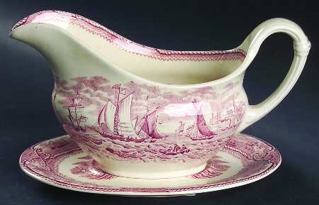American Marine Pink (Scalloped) Gravy Boat & Underplate