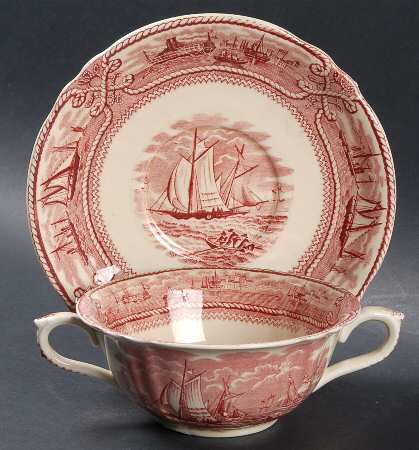 American Marine Pink (Scalloped) Flat Cream Soup Bowl & Saucer Set